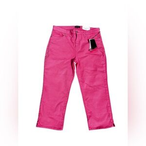NWT $89 Curves 360 by NYDJ Big Pink Slim Straight Crop Jeans Side Slits Sz. 10